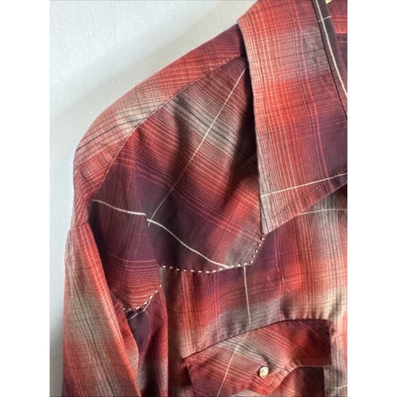 Ely Cattleman Pearl Snap Shirt Mens XXL Red Plaid Western Long Sleeve - Picture 4 of 5
